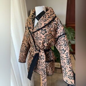 Bagatelle NY Quilted Floral Belted‎ Jacket | Tan & Black XS NWT